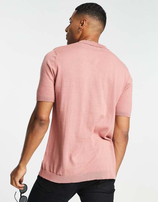 Buy Men's Chunky Ribbed Knitted Pink Polo T-Shirt Online