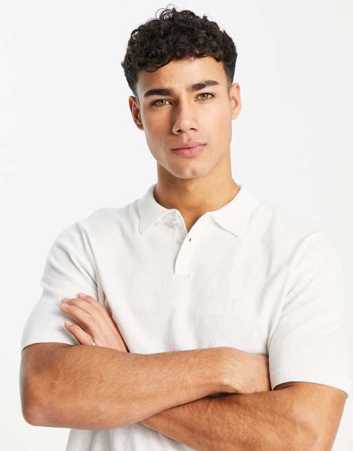 Short-sleeve knit Polo in milky white