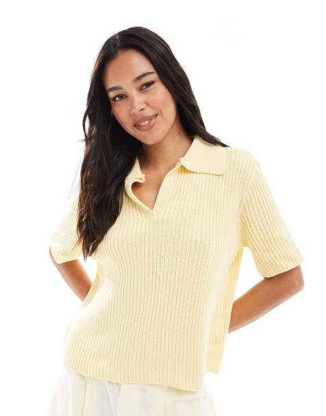 ASOS DESIGN knitted polo top in buttermilk - view 1