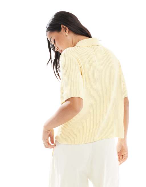 ASOS DESIGN knitted polo top in buttermilk
