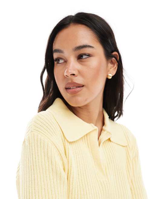 ASOS DESIGN knitted polo top in buttermilk, 3 of 4