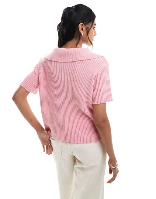ASOS DESIGN knitted polo top in pink