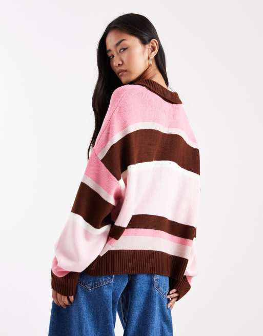 ASOS Design Knitted polo top in stripe