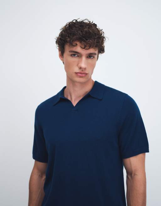 ASOS DESIGN knitted pure merino wool notch neck polo shirt in navy, 4 of 7