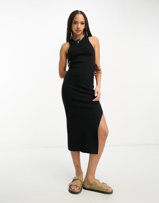 Asos black ribbed dress sale