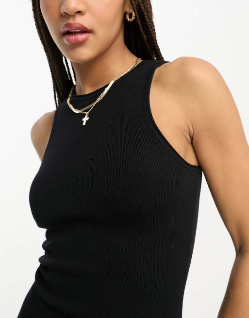 ASOS DESIGN racer front ribbed mini tank dress in black