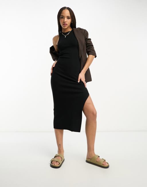 Asymmetric ribbed-knit midi dress in black - Mugler