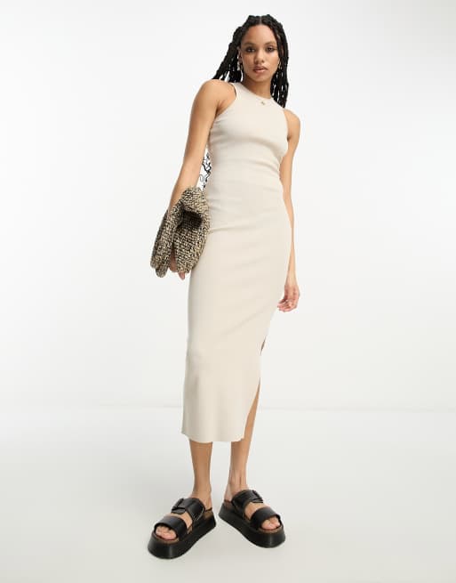 Billie Ribbed Racer Midi Dress - Cream – Pretty Lavish