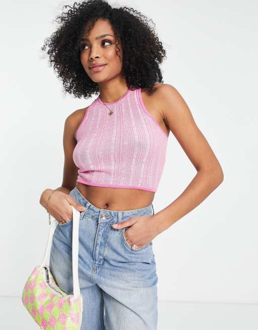 ASOS DESIGN knitted racer vest with cross back detail in pink