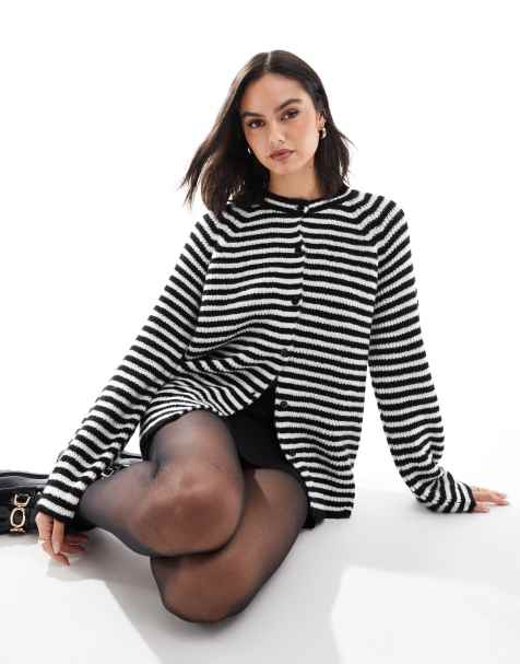 ASOS DESIGN knitted raglan cardigan in black stripe
