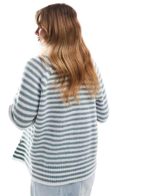 ASOS DESIGN knitted raglan cardigan in blue stripe