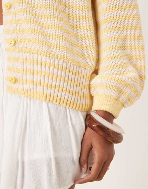 ASOS DESIGN knitted raglan cardigan in buttermilk yellow stripe