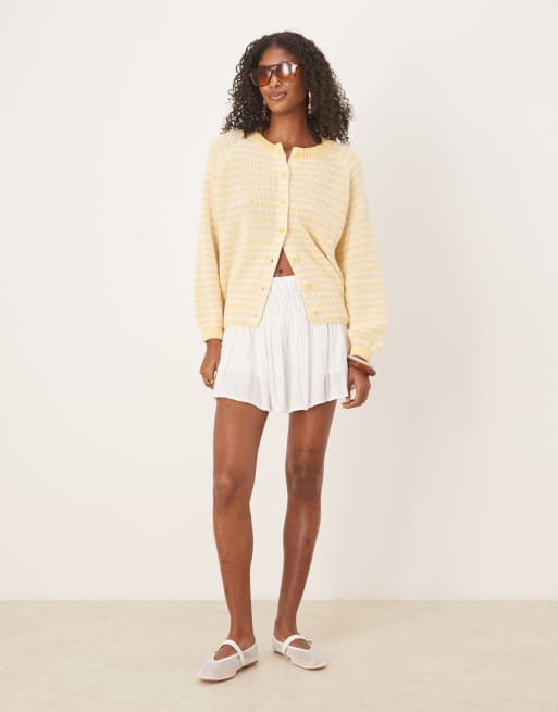 ASOS DESIGN knitted raglan cardigan in buttermilk yellow stripe
