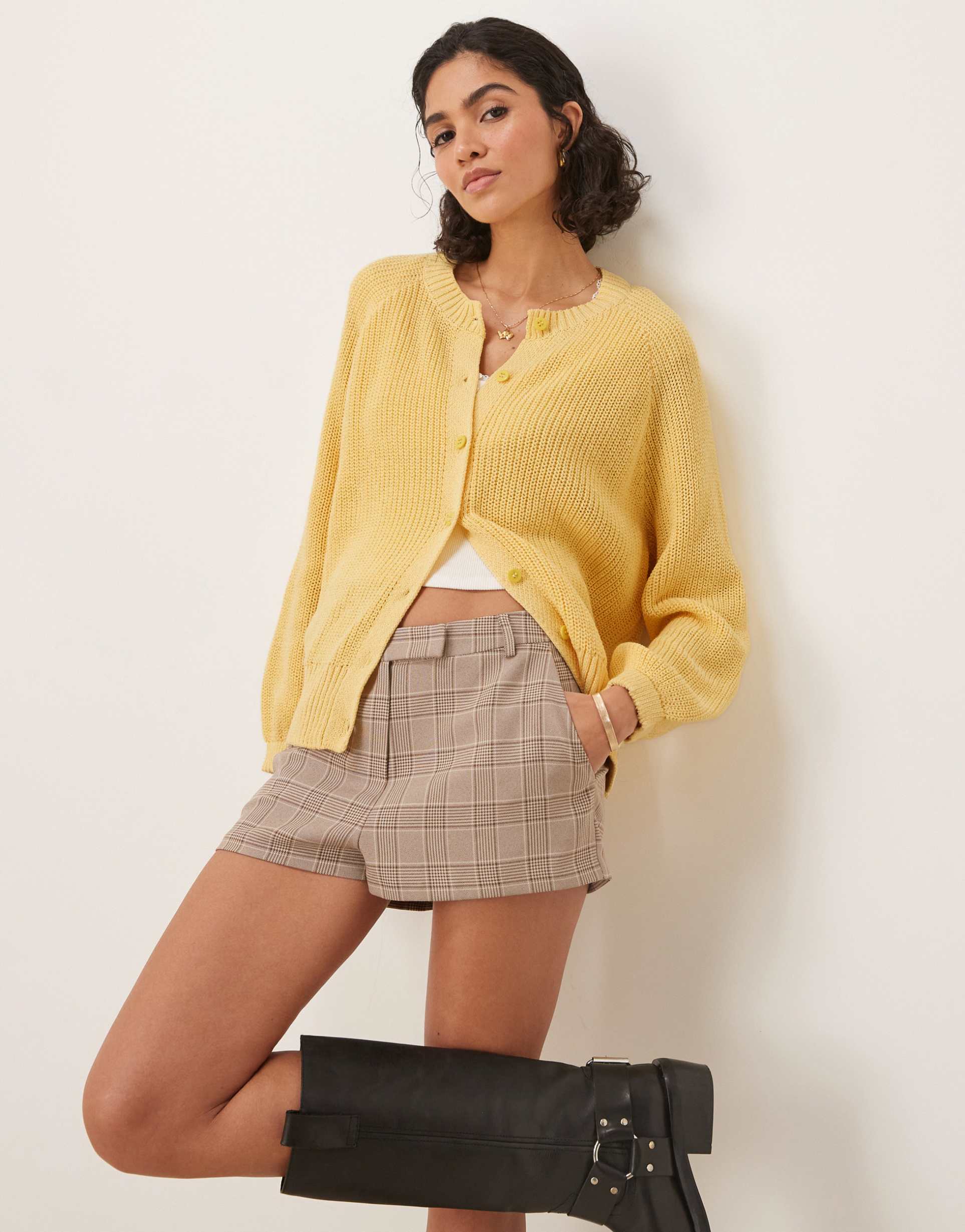 asos design knitted raglan cardigan in buttermilk yellow