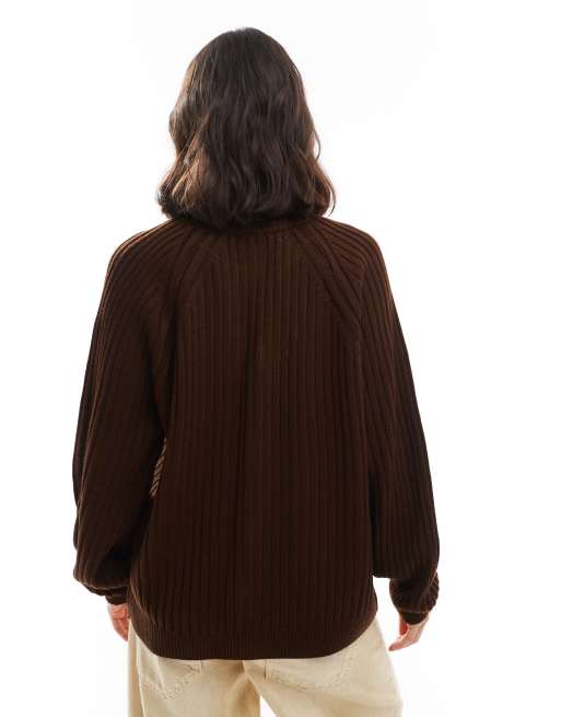 ASOS DESIGN knit raglan cardigan in chocolate