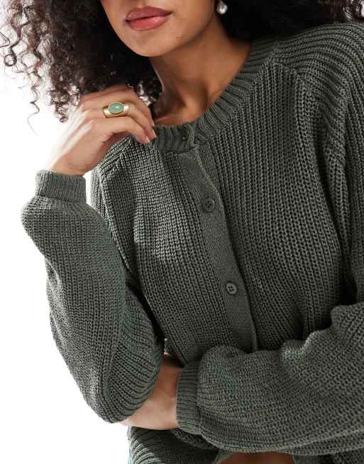 ASOS DESIGN knitted raglan cardigan in khaki