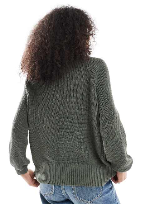 ASOS DESIGN knitted raglan cardigan in khaki