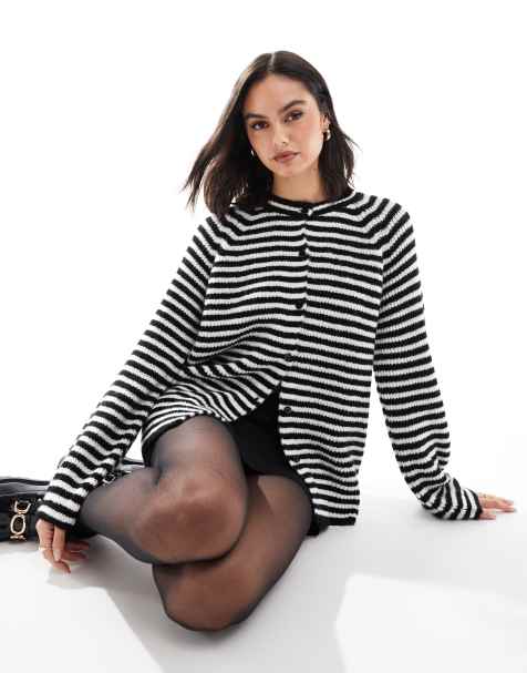 ASOS DESIGN knitted raglan cardigan in mono stripe - view 1