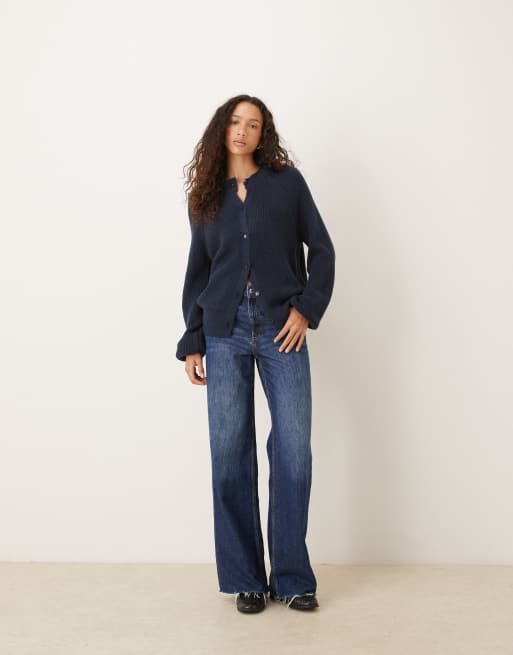 ASOS DESIGN knitted raglan cardigan in navy, 4 of 4