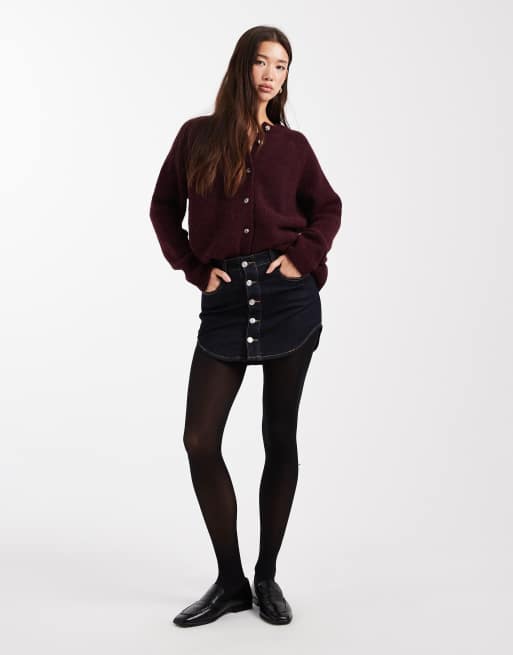 ASOS DESIGN knitted raglan cardigan in plum, 2 of 4