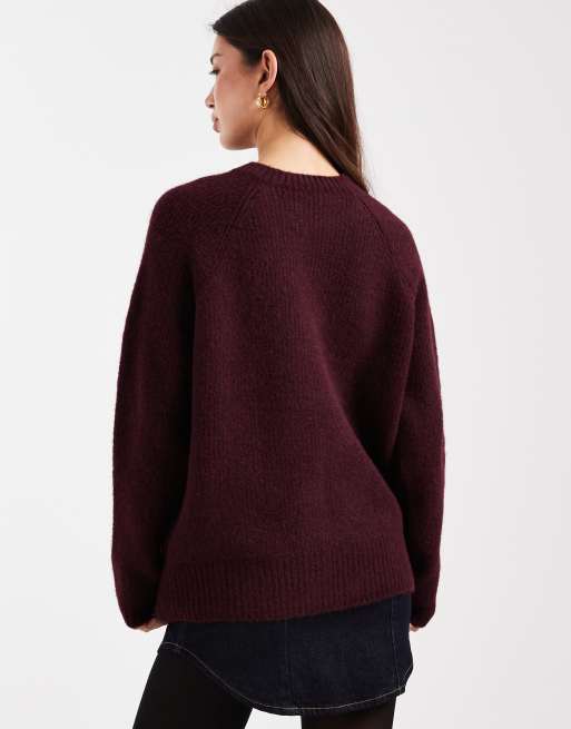 ASOS DESIGN knitted raglan cardigan in plum, 4 of 4