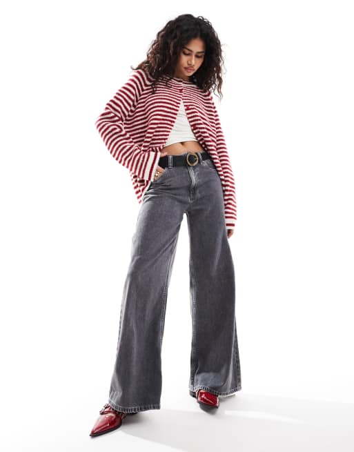 ASOS DESIGN - Gebreid gestreept vest met raglanmouwen in rood