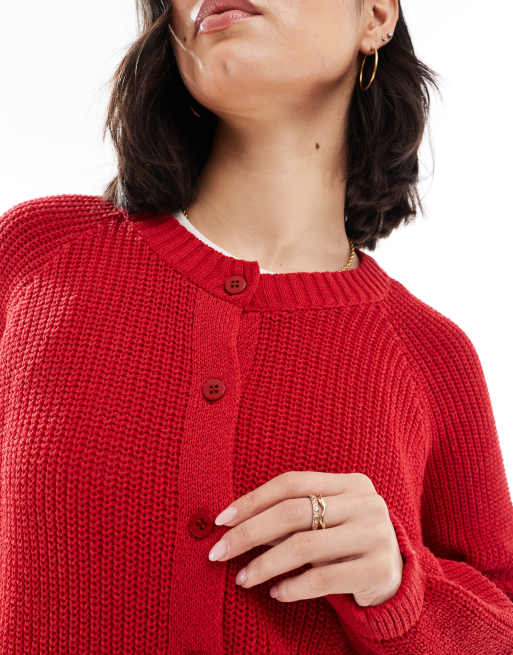 ASOS DESIGN knit raglan cardigan in red