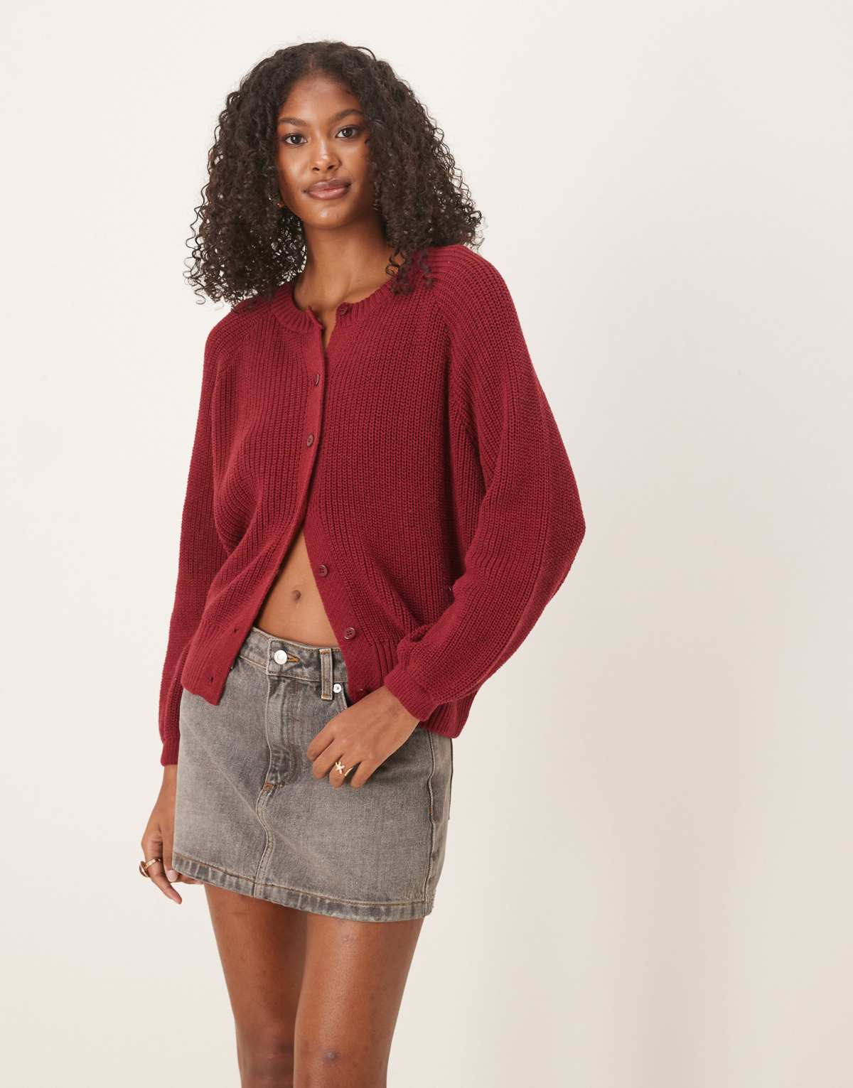 ASOS DESIGN knitted raglan cardigan in rust
