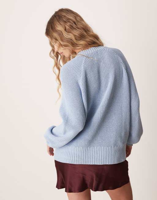 ASOS DESIGN knitted raglan cardigan in soft blue