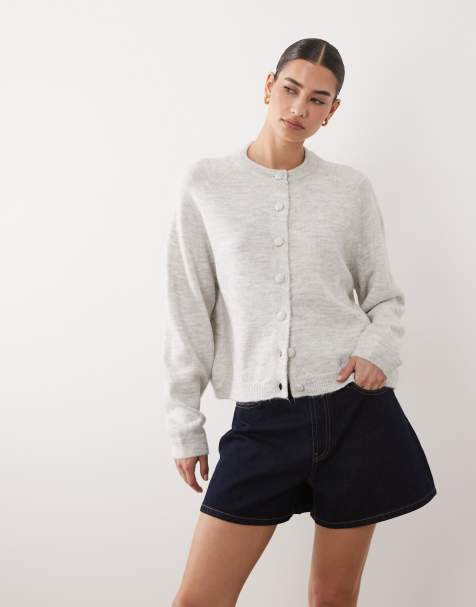ASOS DESIGN knitted raglan knit cardigan in grey - view 1