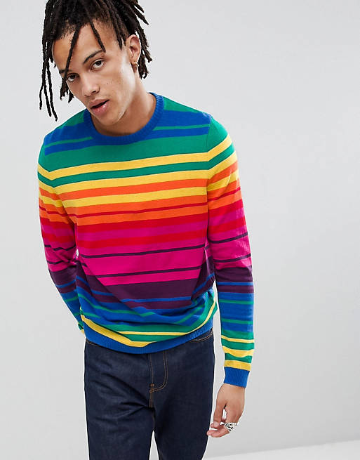 ASOS DESIGN knitted rainbow stripe sweater