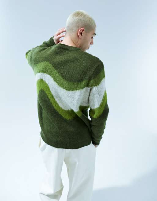 ASOS DESIGN knitted relaxed jumper in green wave design