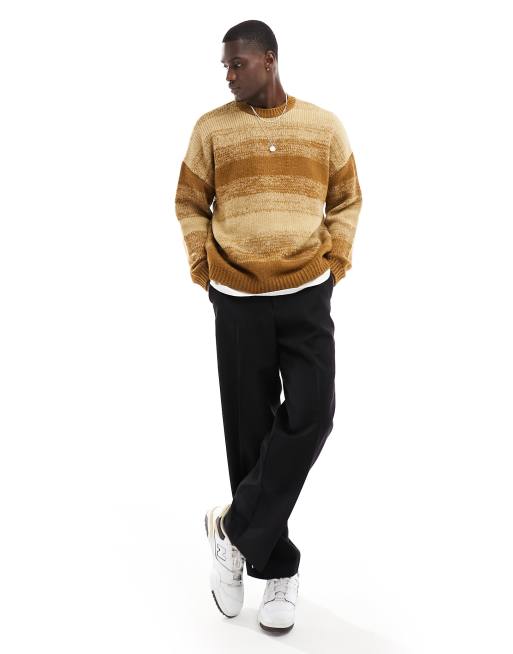 ASOS DESIGN knitted relaxed jumper in stone & brown ombre, 2 of 4
