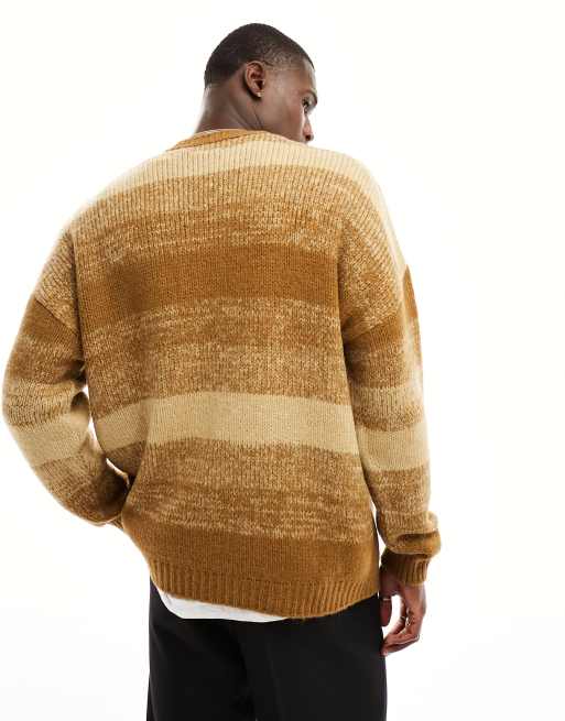 ASOS DESIGN knitted relaxed jumper in stone & brown ombre, 3 of 4