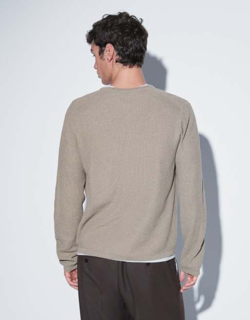 ASOS DESIGN knitted relaxed long sleeve henley in beige, 5 of 5