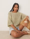 [ASOS DESIGN] ASOS DESIGN knitted relaxed open stitch t-shirt in green XS Light green