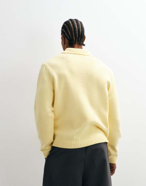 ASOS DESIGN knitted relaxed polo jumper in buttermilk yellow, 4 of 5