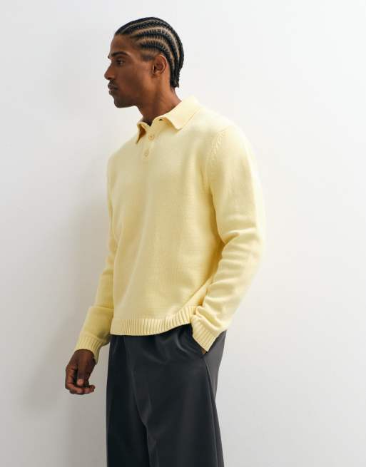 ASOS DESIGN knitted relaxed polo jumper in buttermilk yellow, 5 of 5