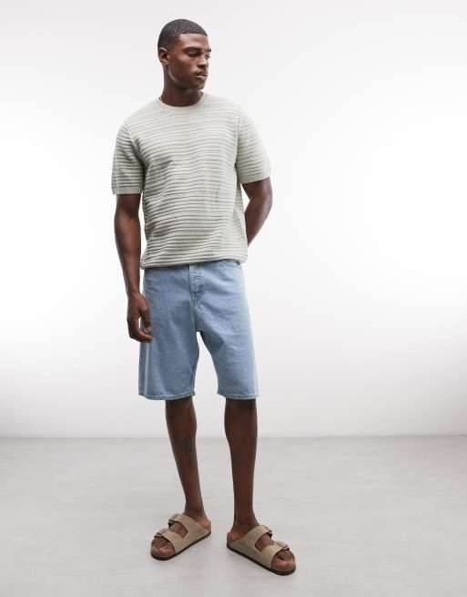 ASOS DESIGN knitted relaxed short sleeve textured t-shirt in sage green, 2 of 5