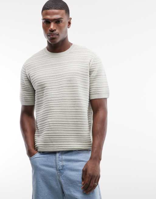 ASOS DESIGN knitted relaxed short sleeve textured t-shirt in sage green, 3 of 5