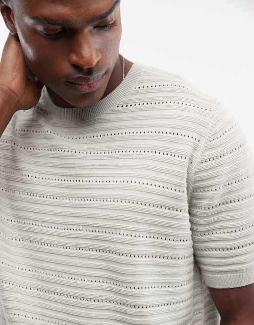 ASOS DESIGN knitted relaxed short sleeve textured t-shirt in sage green, 4 of 5