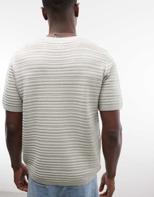 ASOS DESIGN knitted relaxed short sleeve textured t-shirt in sage green, 5 of 5