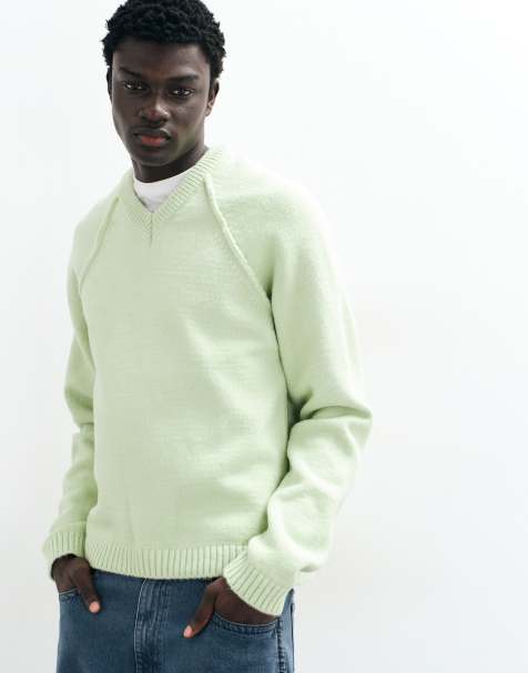 ASOS DESIGN knitted relaxed v-neck jumper in sage green - view 1