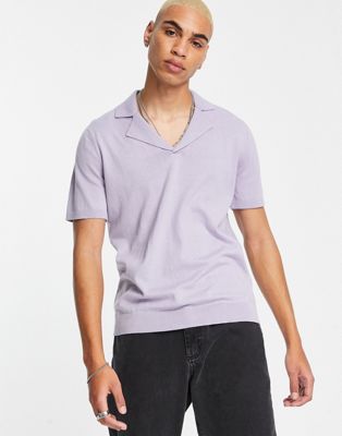ASOS DESIGN knitted revere polo shirt in lilac - ASOS Price Checker