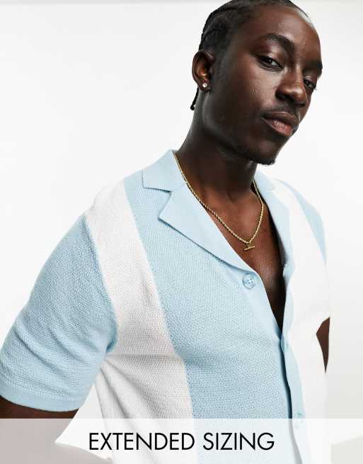 ASOS DESIGN knitted revere shirt in textured stripe