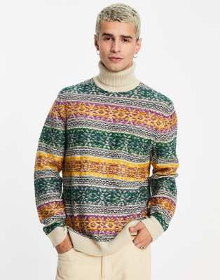 ASOS DESIGN knitted reverse fairilse roll neck jumper in multicolour design