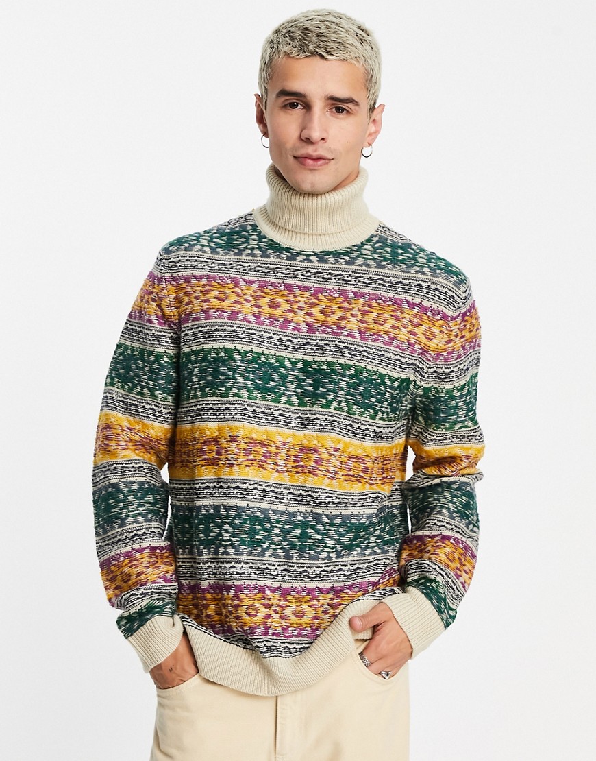 ASOS DESIGN knitted reverse fairilse roll neck sweater in multicolor design