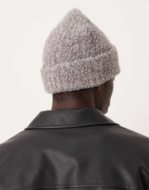 ASOS DESIGN knitted rib boucle beanie in grey, 3 of 3
