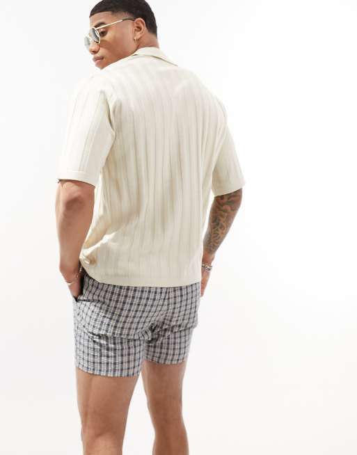 ASOS DESIGN knitted rib button through polo in stone | ASOS