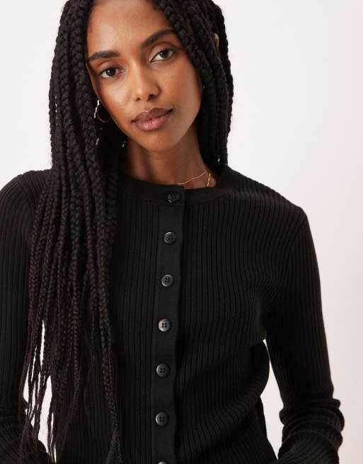 ASOS DESIGN knitted rib cardigan in black (part of a set), 2 of 4
